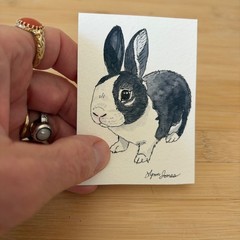 ACEO original Bunny Rabbit Oreo watercolor 2.5 x 3.5 inches miniature art card