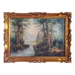 Oil on Canvas Hand-painted 50×70 cm Landscape with Waterfall Made in Italy