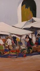 Sergio Ladron De Guevara Original Oil Painting „Market Day“ 2002 Large Excellent