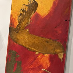 Rust red gold oil painting 80×30 abstract sign dat ZM art mill Düsseldorf