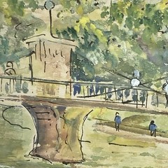 Alfred Birdsey Watercolor Abstract Art Painting Boston Public Garden Swan Boats