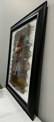 Vtg Ecuador Painting on Woven Horse Hair Frame Woman Walk Barefoot 24 3/8” X 20”