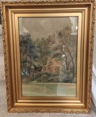 Antique Ornate Gold Wood Gesso Picture Frame Landscape Watercolor Painting