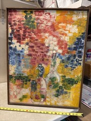 23×30” Large Signed Oil Painting Impressionist Cubism Floral Flowers Asian