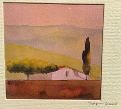 Impressionist Tuscan Landscape Watercolor 3×3 Original Signed UL w Title & 2006