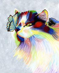 contemporary/abstract oil painting Cat & Butterfly portrait original 16×20