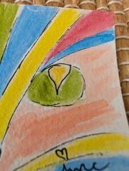 ACEO Original Art Painting Whimsical Rainbow Cat Watercolor & pen Signed