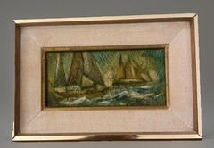 Vintage 1960’s Nautical Oil Painting Sail Boats Ocean Small Framed 8” X 12”