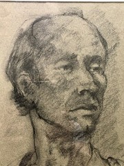 Modernist 1970s Original Susan Amster NYC Minimalist Charcoal Portrait Painting