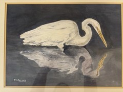 Vtg EGRET IN LAKE Framed Watercolor Painting Artist M Fielder Water Bird 16”x20”