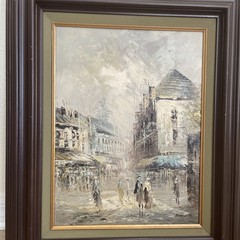 Caroline Burnett (1877-1950) Paris on Canvas Original Oil Painting Framed Signed