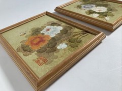 Vintage Original Oil Painting Pair (2x) Flowers, Bees, Butterfly -Signed, Framed