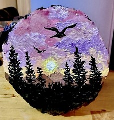 Landscape Painting On Wood Slice Original Acrylic Painting