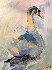 SAMATOWIC Original Abstract Expressionism Swan 11×14 Handmade Signed Art 398