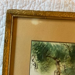 original watercolor PAINTING red crested crane birds Japanese kakejiku signed