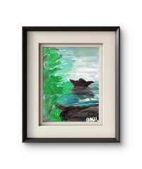 Boat In Stillness Quiet Passage Original Expressionism Acrylic Abstract Canvas