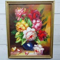 Miniature Floral Still Life Oil Painting PEONIES Signed Marin Framed 10.75×8.75