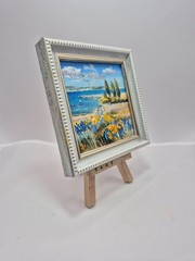 Original oil painting. landscape with a river. Impressionism. 4×4 painting.
