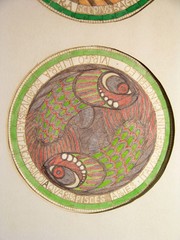 Mid-Century Folk Art Watercolor Zodiac Signs Scorpio & Pisces Original Crude Mat