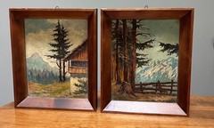 2 Vintage Oil on Board Framed Art Signed 1946 Alois Biebl~Germany Alps Landscape