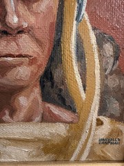 Taos Artist Manville Chapman (1903-1978)Oil Board Painting “Indian W/War Bonnet”