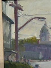 1960s Harold Wolpoff New England Impressionist Oil Painting Gloucester City Hall
