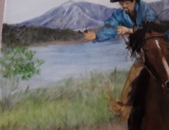 Original Tile Art Western Cowboy Gunslinger Horse Colorado Mountains 12″ × 16″