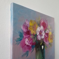 Colorful Floral Bouquet Original Oil Painting Impressionist Still Life Wall Art