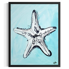 Original Abstract Starfish 11×14 Coastal Painting Acrylic Blue Wall Art Canvas