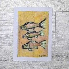 Original ACEO Yellow Fish #2 2.5×3.5 Hand Enhanced Intaglio Print