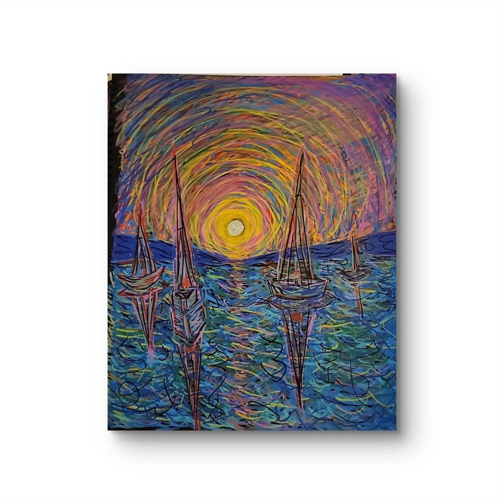 Sailboat Regatta Bold Color Modern Abstract Art Original Canvas.