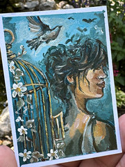 ACEO Original Painting „A Quiet Uncaging“ Impasto Textured Fine Art Woman