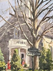 Old Vintage American Artist Signed Landscape Church Oil Painting by Gerald Taber