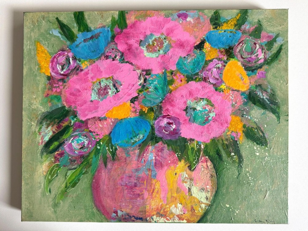 Abstract Flower Acrylic Painting: Colorful Floral Art on Canvas – Fine Art