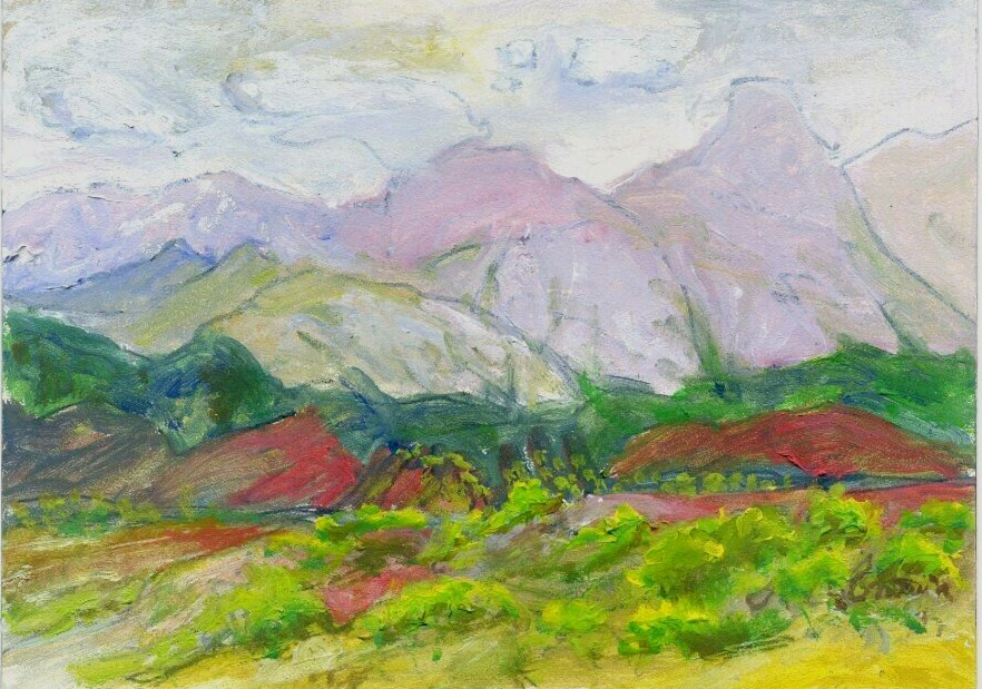 WESTERN COUNTRY MOUNTAINS Landscape SCENE. Original Impressionist OIL PAINTING