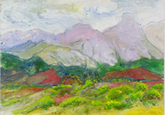 WESTERN COUNTRY MOUNTAINS Landscape SCENE. Original Impressionist OIL PAINTING