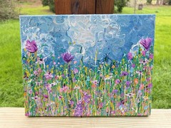 Original Impressionist Floral Garden Landscape Acrylic Painting on Canvas 11×14”