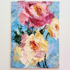 Abstract Floral Painting Flowers Tender Roses Original Oil Impasto Modern Art