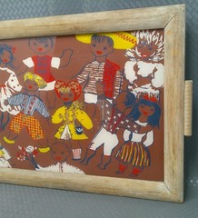 Vintage Mid Century Reverse Glass Painting Folk Art World Culture Children 20×14