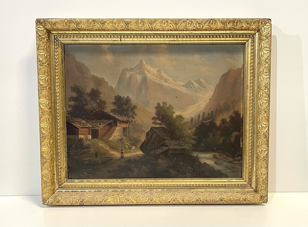 Antique 19th Century Painting On Board Signed Framed