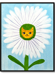 Daisy Cat Flower Original Acrylic Painting Whimsical Cat Art 8×10 Sienna Gold