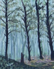 ShawNshawN Original painting – 8×10 enchanted forest trees mystery green blue