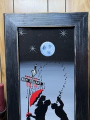 Ricky Charles Jazzy Moon Katrina Wood Painting New Orleans Folk Art 28×16 COA