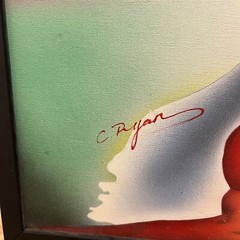 signed C. Ryan, acrylic on canvas, abstract landscape with mountain, framed