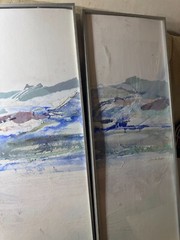 Delores Ann Ziegler (20th c) „Abstract Scene“ Mixed Media Triptych Artwork