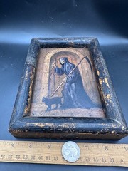 RRR Antique Oil Painting Skull Vanitas MEMENTO MORI vtg devil wood art Victorian