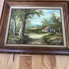 Vintage Framed Irene Cafieri Oil on Canvas Tree Landscape Painting 21” x 17”