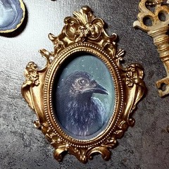crow oil painting gold frame raven old bird portrait Victorian art antique Goth