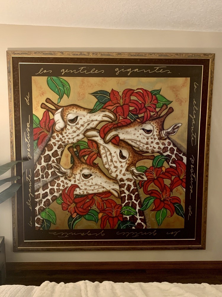 Luis Sottil Giraffes Original Naturalismo Artwork Hand Signed Framed 78” X 78”