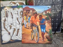 Original Haiti Painting BIKE RIDE acrylic On Canvas Artist Archer 48″x36″ NEW